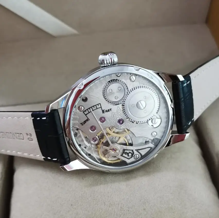 GEERVO No logo 41mm orologio meccanico manuale da uomo quadrante bianco numero romano mano blu ST3621 movimento di seconda mano è alle 6 in punto