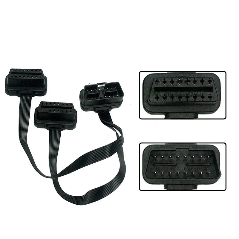 OBDII 16Pin ELM327 Male To Dual Female Y Splitter Elbow Extension Connector OBD2 For Fiat Double Diagnostic Cable same as noodle