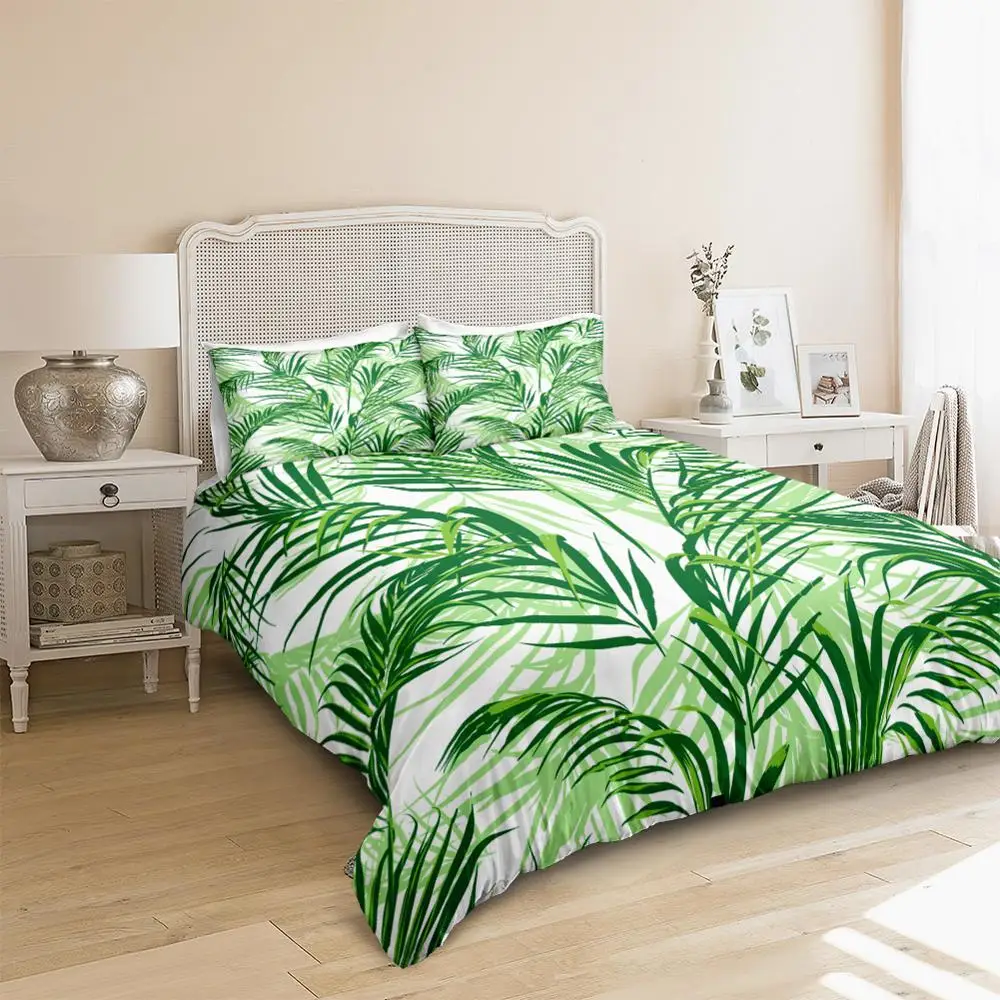 Tropic Fronds Bedding Set Palm Leaf Duvet Cover Set Plant Bed Linen Kids Teens Home Textile Cactus Bedclothes Leaves Bedding Set