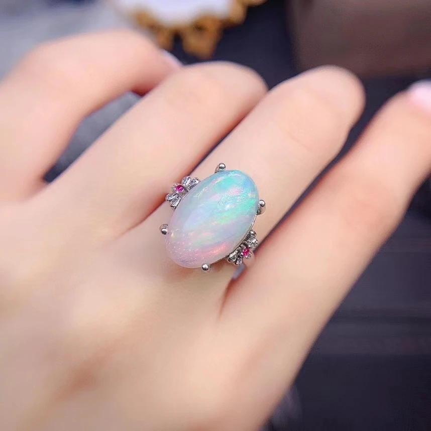 2022 Luxury Big Size Natural Opal Rings for Women Jewelry Gift Genuine Colorful Gemstone Fine Jewelry Real 925 Sterling Silver