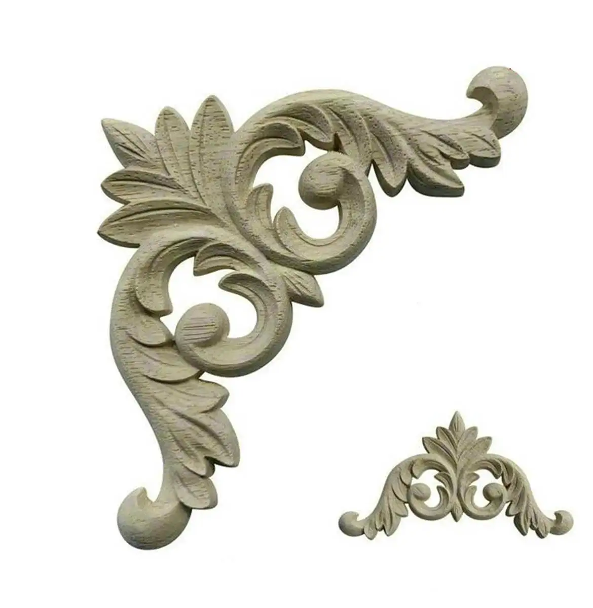 Autocollant de porte en bois sculpté, applique d'angle, cadre non peint, décoration de menuisier de travail A2, 8x8cm, 10x10cm, 2 pièces