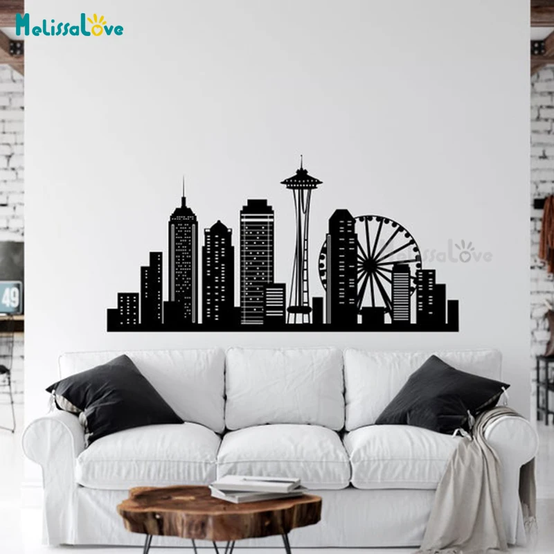 Seattle Washington Skyline City Cityscape Decal Bedroom Living Room Office Home Decor Removable Vinyl Wall Sticker BD602