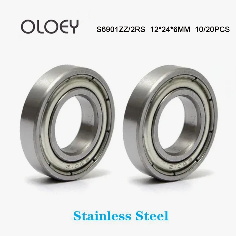 S6901ZZ 2RS 10/20PCS Stainless Steel Deep Groove Ball Bearings S6901ZZ 2RS 12*24*6 mm 440C material With Corrosion Resistance