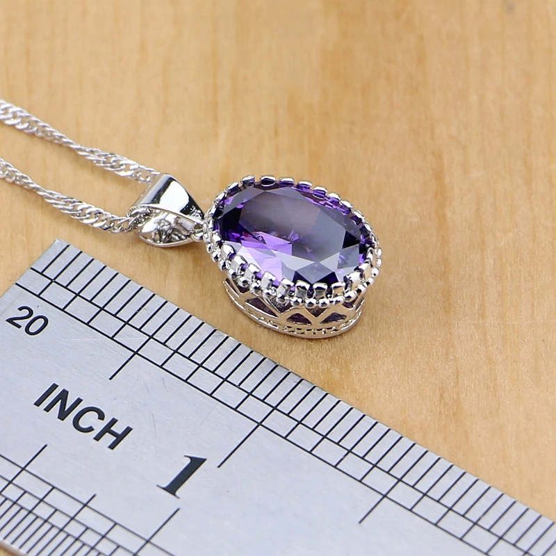 Natural 925 Silver Jewelry Purple Cubic Zirconia White Crystal Jewelry Sets  Women Earrings/Pendant/Necklace/Rings/Bracelet