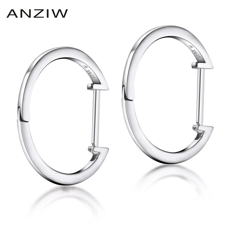 

ANZIW Luxury 925 Sterling Silver Hoop Earrings Women Silver Huggie Earring for Engagement Wedding Party Jewelry Earrings Gifts