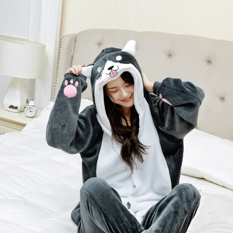 Set Kigurumi Adult Women Men Animal Corgi Pajamas Flannel Cartoon dog Cosplay Onesie corgi Warm Winter pijama womens pajamas