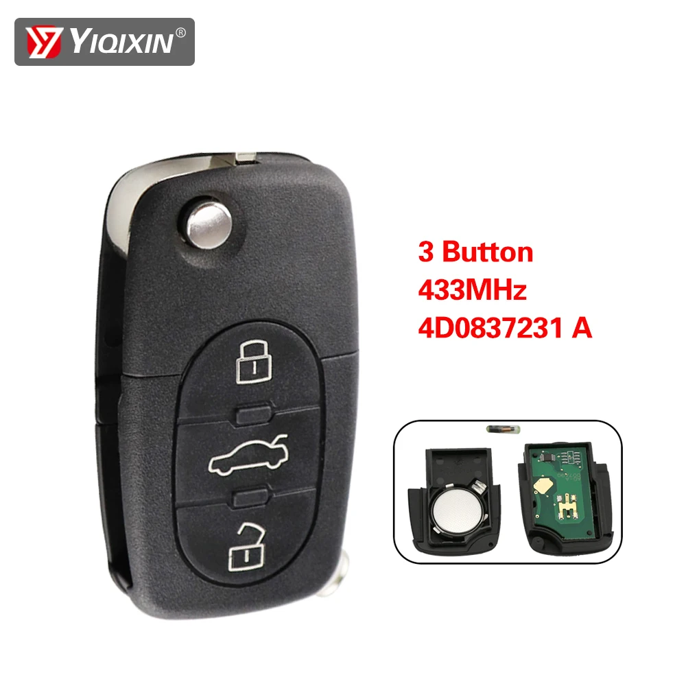 

YIQIXIN 3 Button Flip Folding Remote Car Key For Audi A2 A3 A4 A6 A8 B5 TT RS4 Quattro 1994 - 2004 Old Models 433MHz 4D0837231A