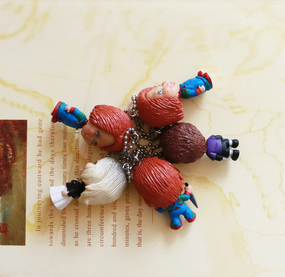 Classic Horror Film Good Guys Child\'s Play Bride of Chucky Chucky Tiffany Lovelly Bag Key Chain Figure Model Toys Gift