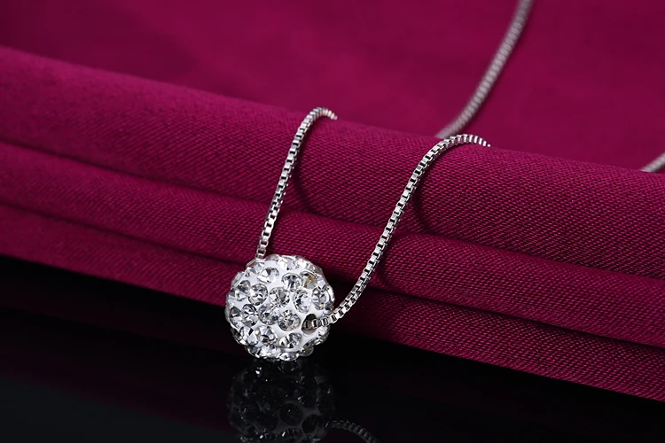 Shiny Full Genuine Austrian Crystals Ball Rhinestone Pendant Necklace 2019 Trendy 925 Sterling Silver Necklace For Women Zn002