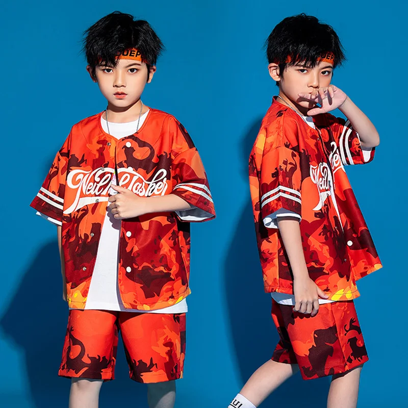 Hip Hop Dancewear Kids Rave Outfit Orange Street Dance Clothes Designer Clothes Performance Costume Festival Clothing JL3212