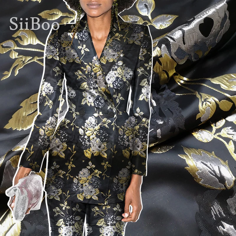 

Siiboo Italy luxurious style jacquard fabric for suits women dress metallic floral pattern tejido tissu sp6589