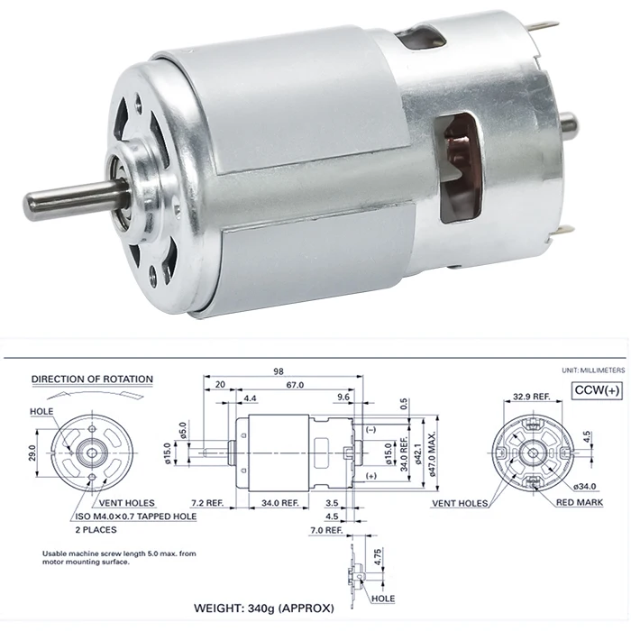 Motor de cepillo de alta velocidad, 775/5000/10000 rpm, soporte de regalo CW y CCW, Mini Motor de cepillo con rodamiento para piezas de controlador DIY, 12000 24V DC 12V