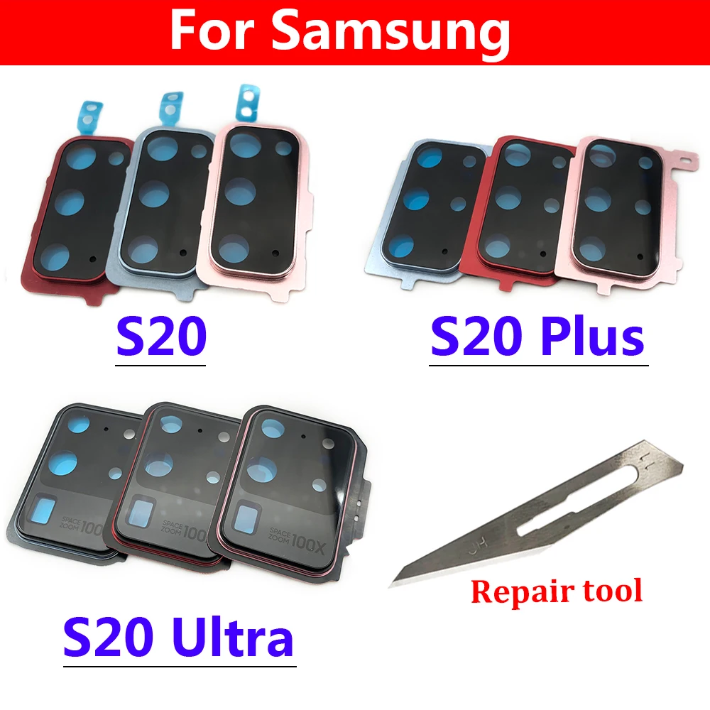 New Rear Camera Glass Lens Cover With Frame Holder with Sticker For Samsung S20 Plus S20 Ultra Replacement Parts