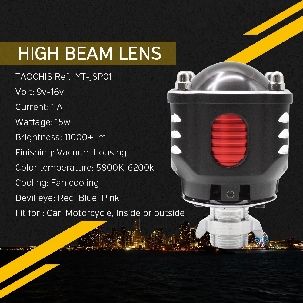 TAOCHIS 3.0 Inch 15W Single High Beam Lens With Devil Eyes LED Projector Lens H4 H7 9005 9006 for Headlights Car Light Accessory