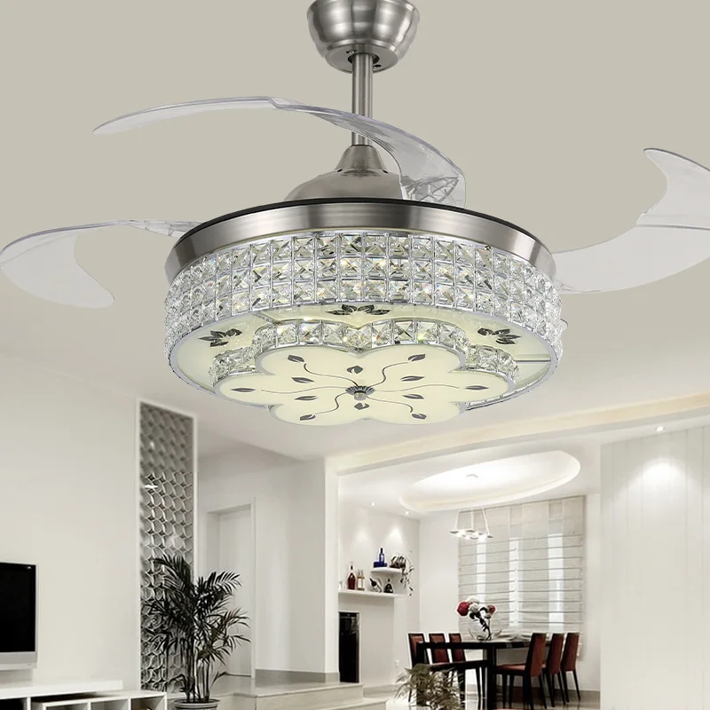 Crystal ceiling fan with light luxury fans lamp gold silver color 36 42 inch modern fan for home ventilador de techo lights