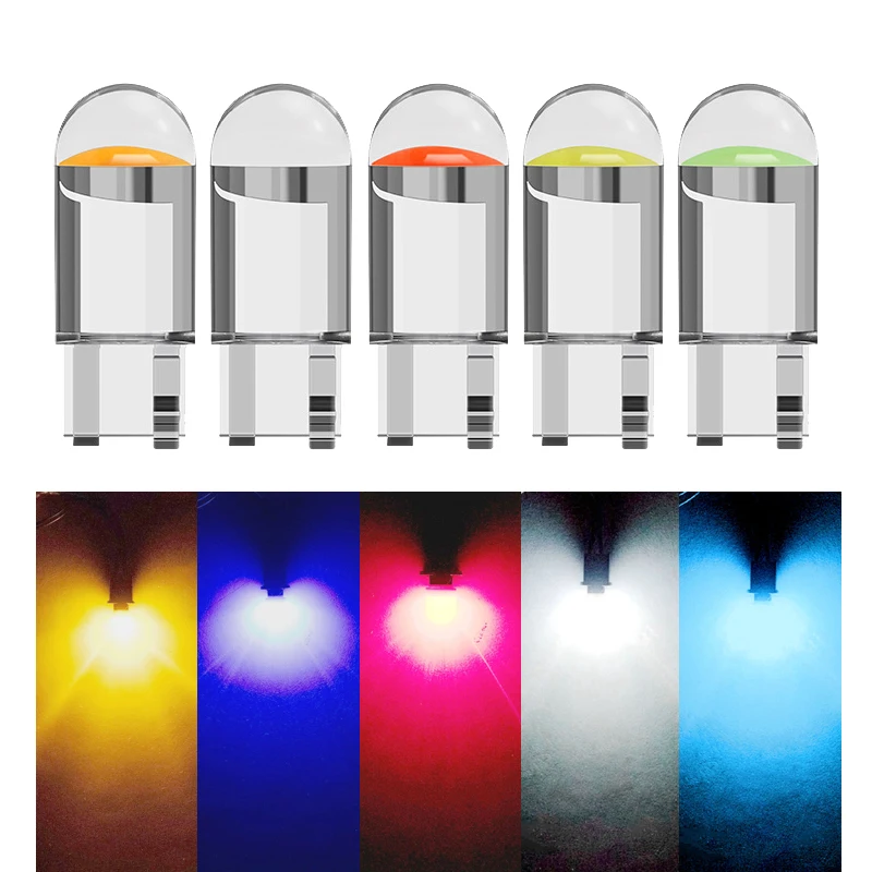 10/50 PCS Car LED COB Bulb T10 W5W Signal Light 12V 7500K White Auto Interior Dome Reading License Plate Lamps Wedge Side Bulbs