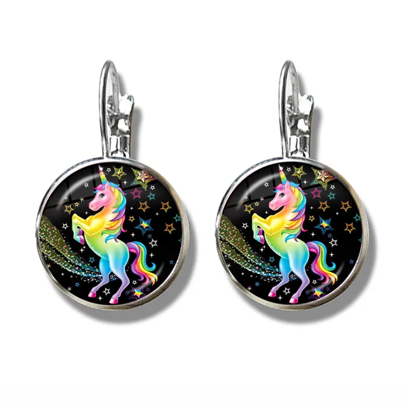 2021 Hot Sale Ladies Earring Fashion Art Cartoon Unicorn Girl Earrings Glass Convex Earrings Children's Gift Jewelry