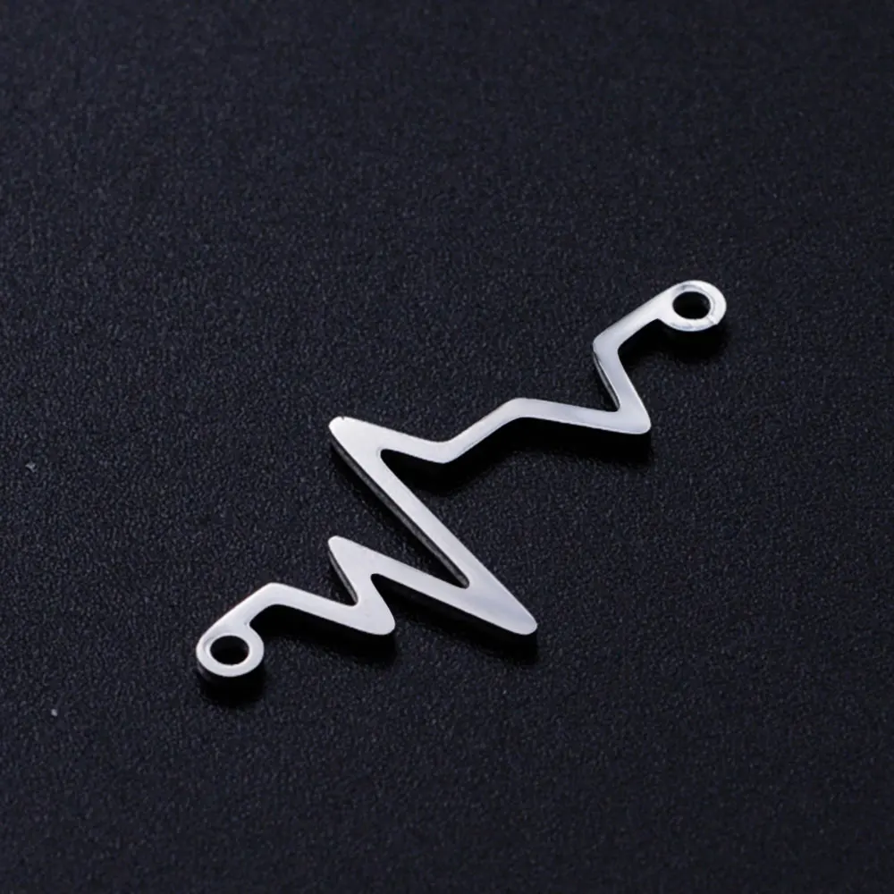 5pcs/lot Heartbeat 100%  Stainless Steel DIY Connector Charms  For Necklace Bracelets Making