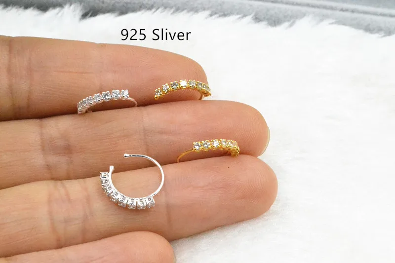 50pcs  925 Sterling Silver Nose Ring Studs Shine CZ Gems Body  Jewelry None Piercing Ear Helix