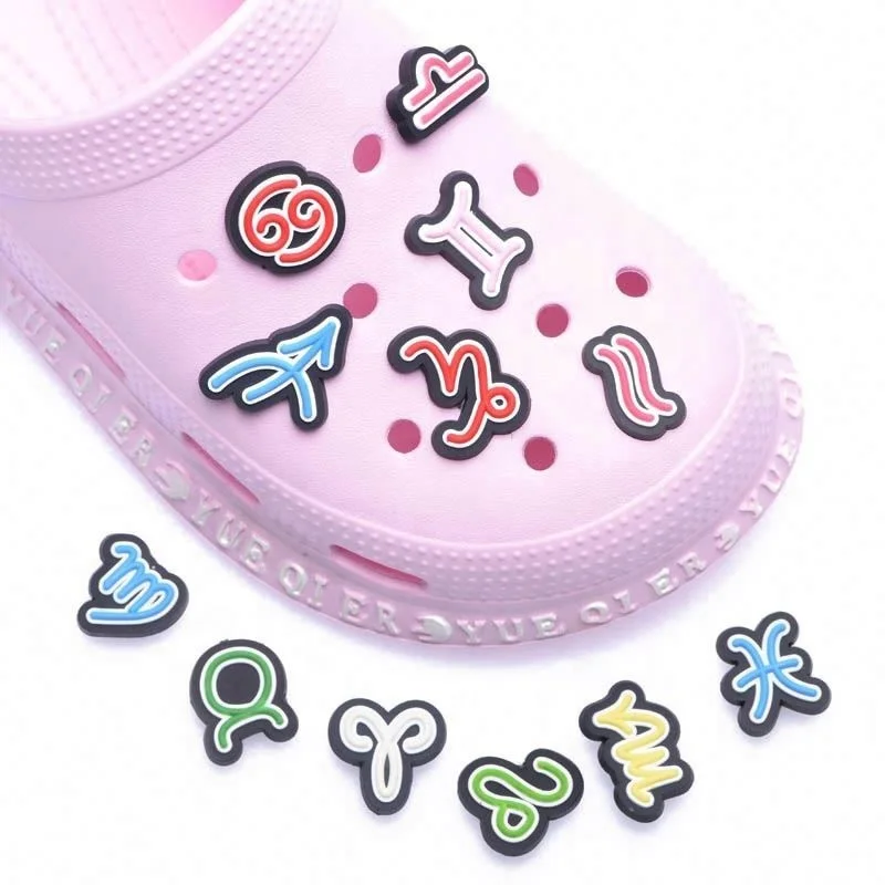 Shoes Accessories Designs Available PVC The Signs Of Zodiac Shoes Decoration Charms Clog Pvc Charm For Bracelets Kids