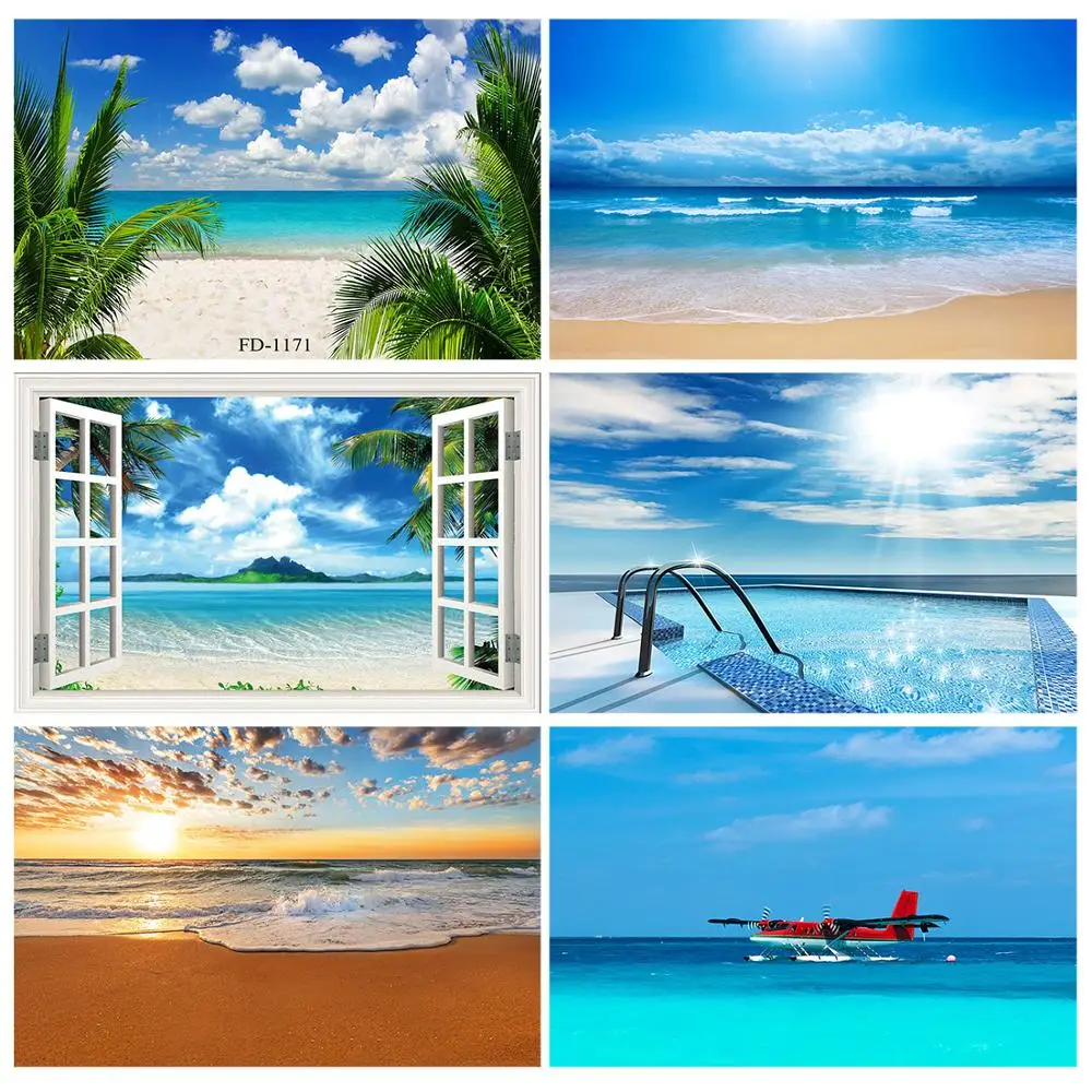 Window Seaside Sandybeach View Photo Backdrops Vinyl Photography Backgrounds for Studio Children Wedding Photocall Photobooth