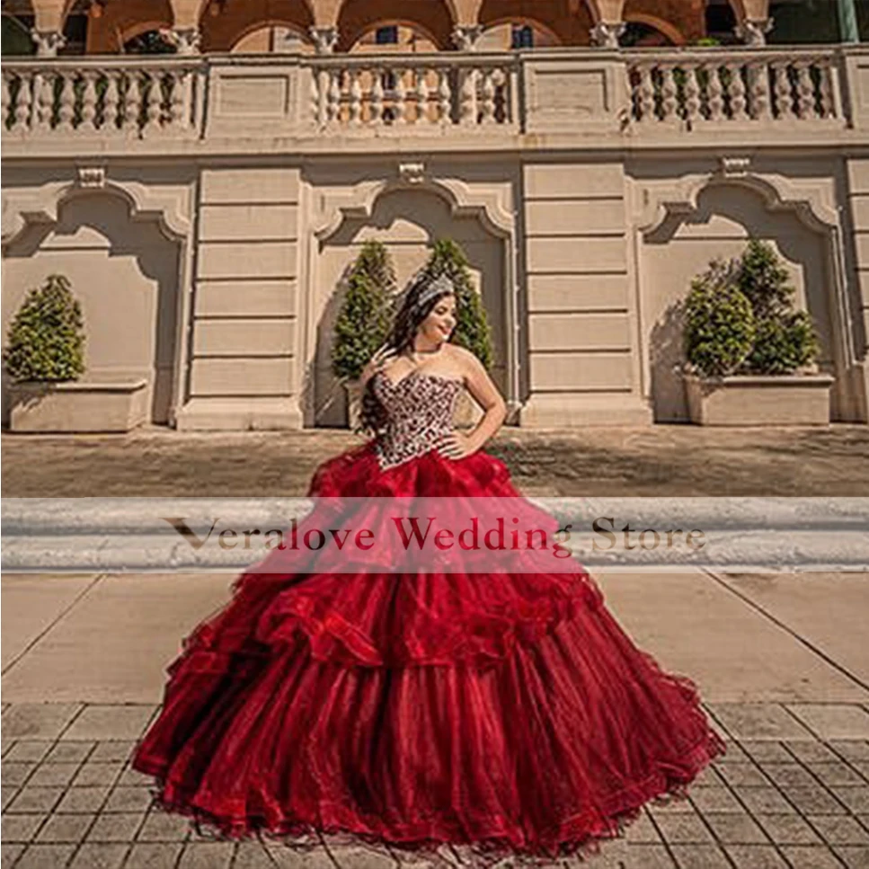 Vestidos de quinceanera personalizado querida contas cristal princesa em camadas tule vestido de baile vestido de baile vestidos de festa de formatura