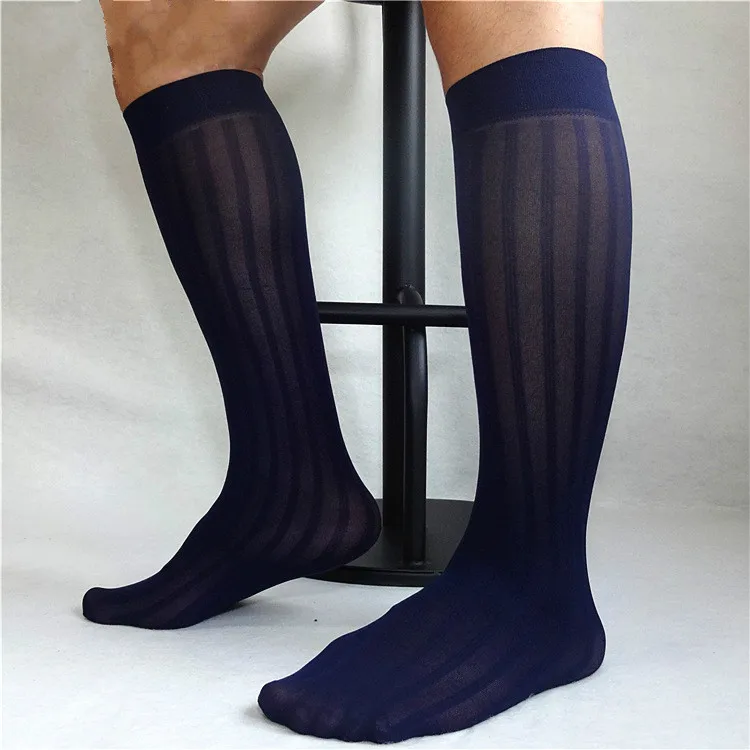 Tube Socks Men's Stocking Business Dress Stockings Sheer Socks Exotic Formal Wear Suit Men Sexy Transparent TNT Strip Socks