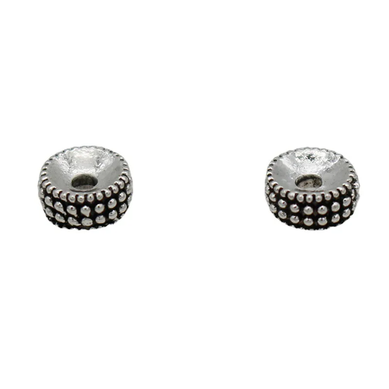 50pcs/Lot Antique Silver Color Dots Wheel Shape Loose Beads 7.5mm Handmade Decoration Charm Spacer Beads DIY Jewelry Accessories