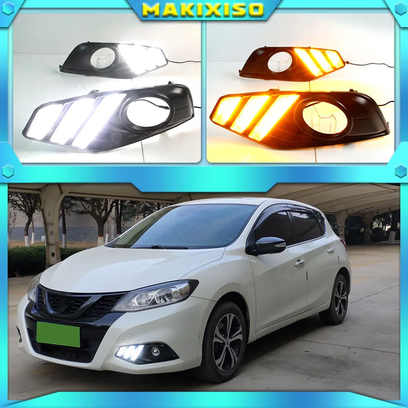 

New upgraded version top quality led drl daytime running light with yellow turn signal for Nissan New Nissan Tiida Only 2017-18