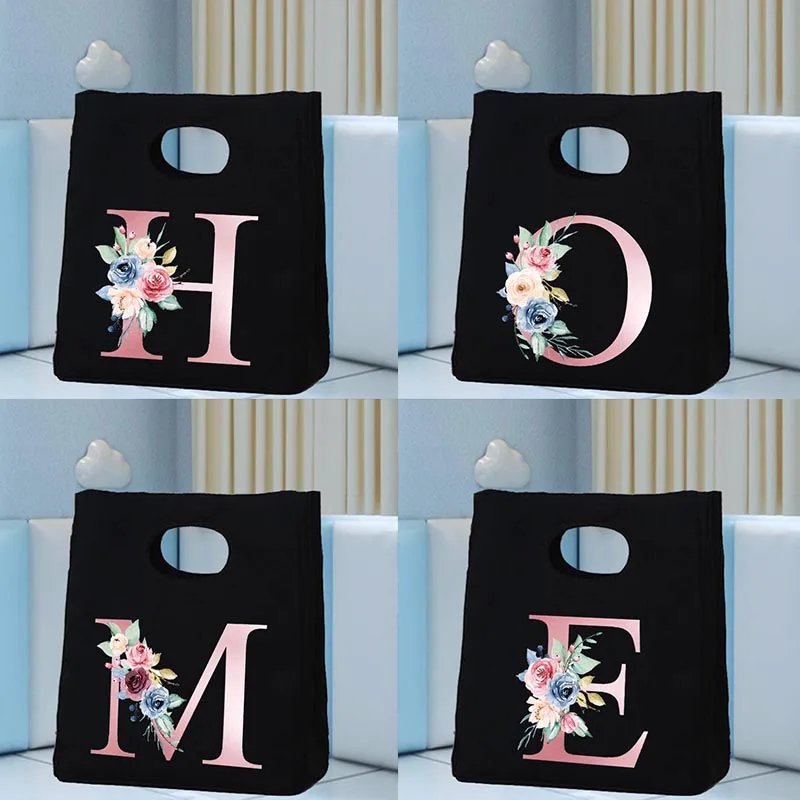 

Alphabet Printed Portable Lunch Bags Thermal Insulated Bento Box Totes Cooler Handbag Container Picnic School Food Storage Pouch