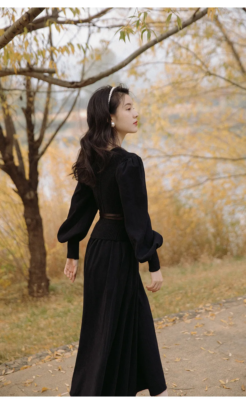 elegant korean black dress Flutter Sleeve Midi Dress Black Office Dress With Sleeves Ladies Elegant Black Pencil Dress Arrival Spring