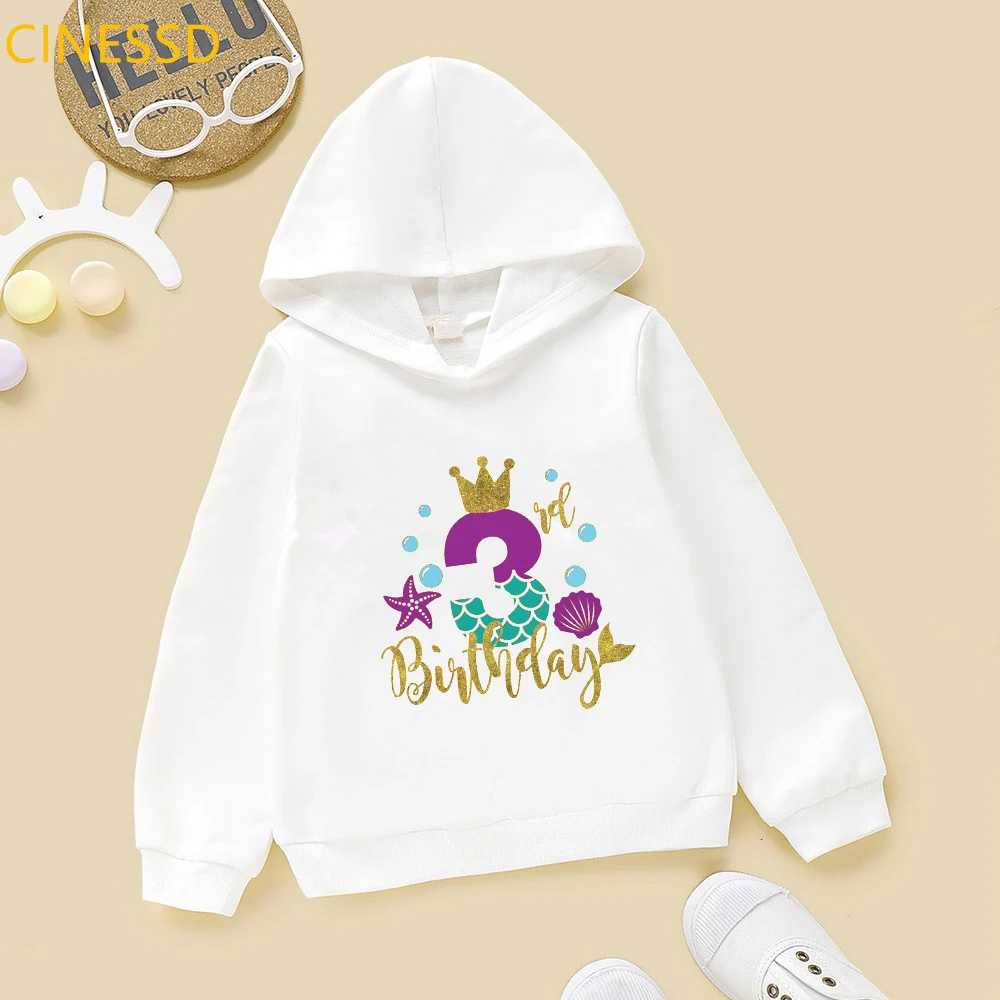 Baby Birthday Girl Hoodie Lovely Number Crown Print Children'S Sweatshirt Teen Kids Gift Winter Top Thick Clothes Tracksuit