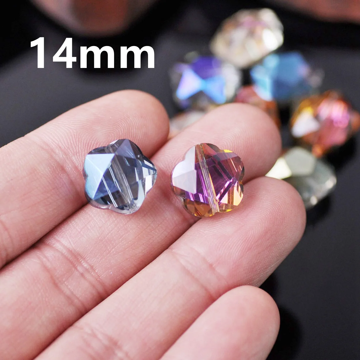 10pcs 14mm Flower Faceted Colorful Crystal Glass Loose Crafts Beads For Jewelry Making DIY Findings