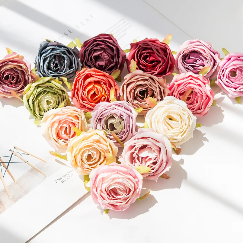 5 Pieces Artificial Roses Head Christmas Decorations for Home Wedding Bridal Accessories Clearance Garland Material Fake Flowers