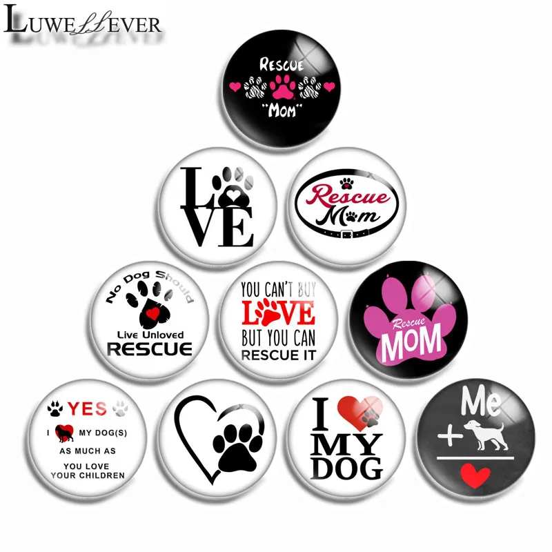 12mm 10mm 16mm 20mm 25mm 328 10pcs/lot Love Cat Dog Mix Round Glass Cabochons Jewelry Findings 18mm Snap Button Charm Bracelet