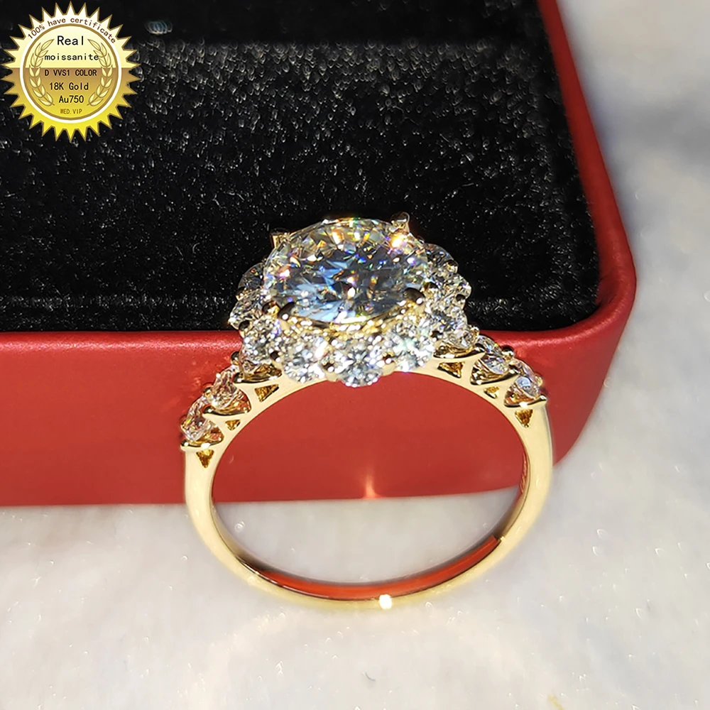 18K 750Au Gold ring  D VVS Moissanite Diamond 1. 2.3 Carat Wedding Party Engagement Anniversary Ring