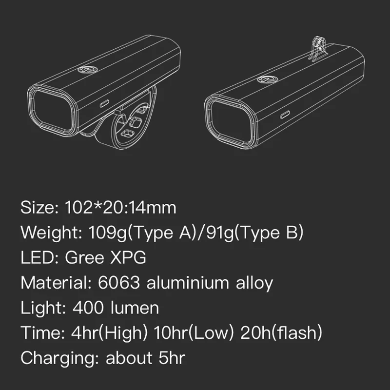 Blackbird Bike Light USB Rechargeable Bike Headlight Ultralight Flashlight 400 Lumen Bicycle Front Lamp Cycling Warning Light