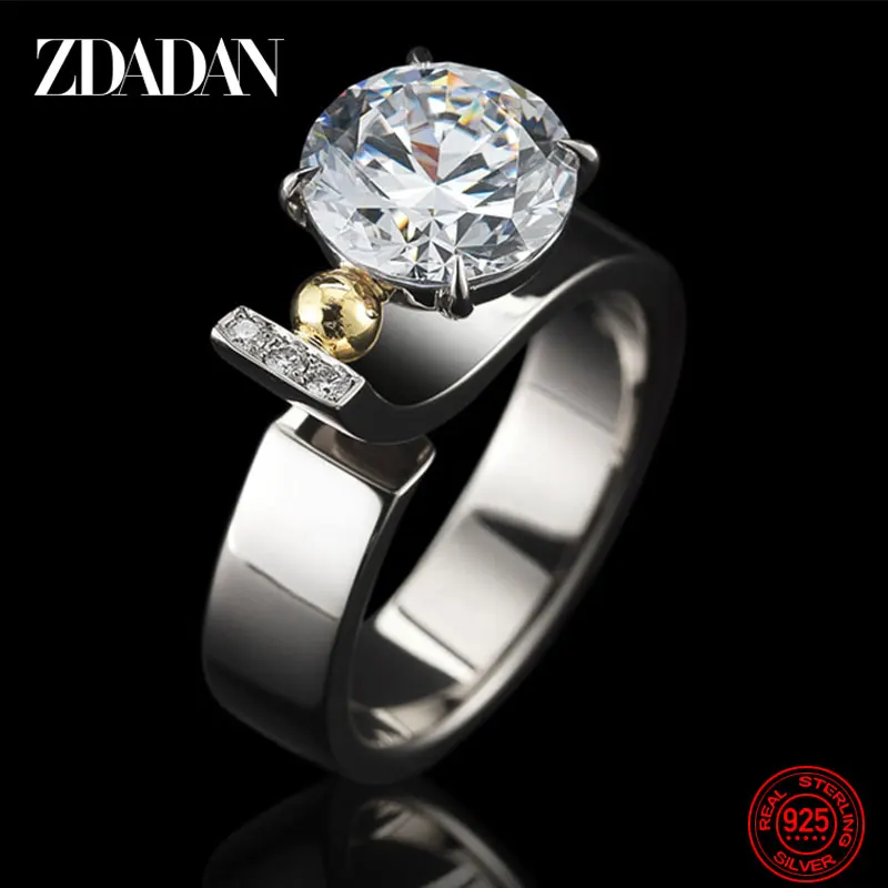 

ZDADAN 925 Sterling Silver Clear Zircon Adjustable Finger Ring For Women Wedding Jewelry Gift