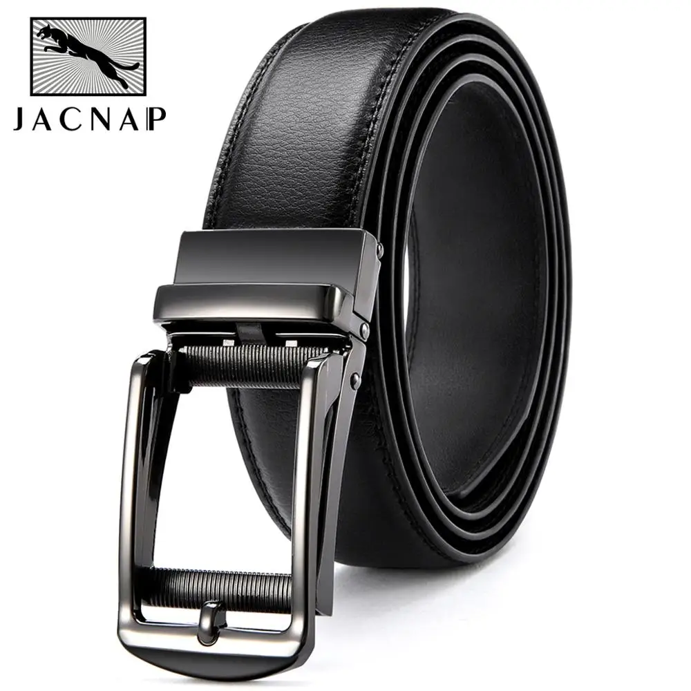 JACNAIP Genuine Leather Ratchet Mens Belts Business And Leisure Automatic Alloy Buckle Belts For Men,Top Quality Luxury Belts