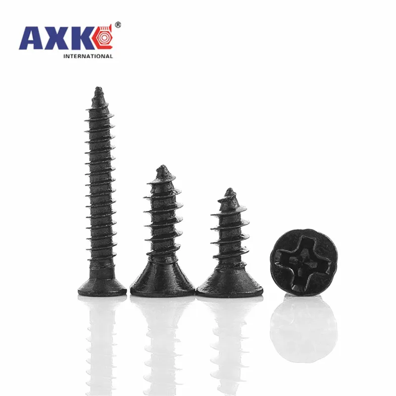 100pcs M2 M2.6 M3 M3.5 Black Steel Mini Micro Small Phillips Flat Countersunk Head Cross Round Pan Head Self-tapping Wood Screw