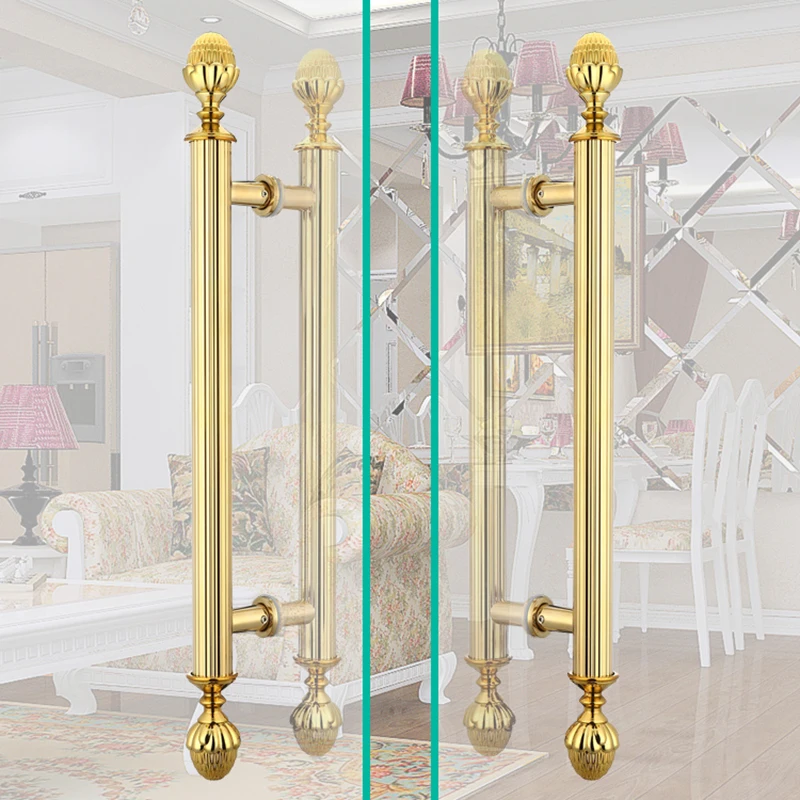 

2PCS Free Shipping KTV Bronze European Palace Carved Gate Handle New Villa Glass Wood door Pull Artificial Solid Holder 430mm