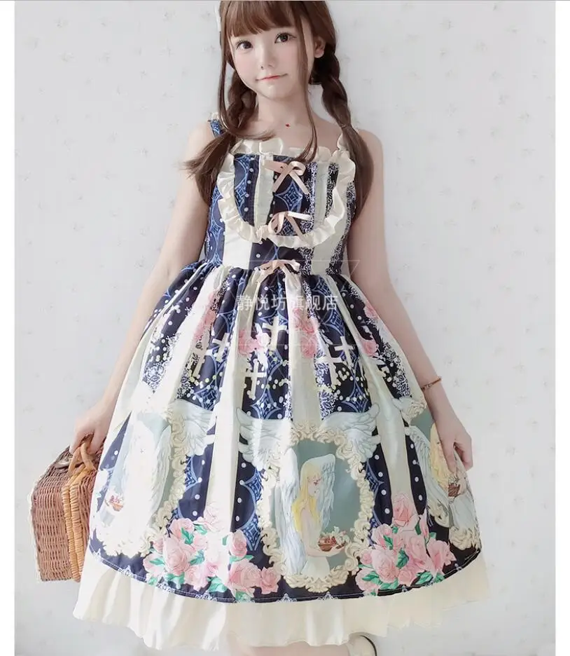 Robe Japonaise Mi-Longue à Bretelles Spaghetti pour Fille, Tenue de Soirée, Style Mori, Loli JSK, Kawaii