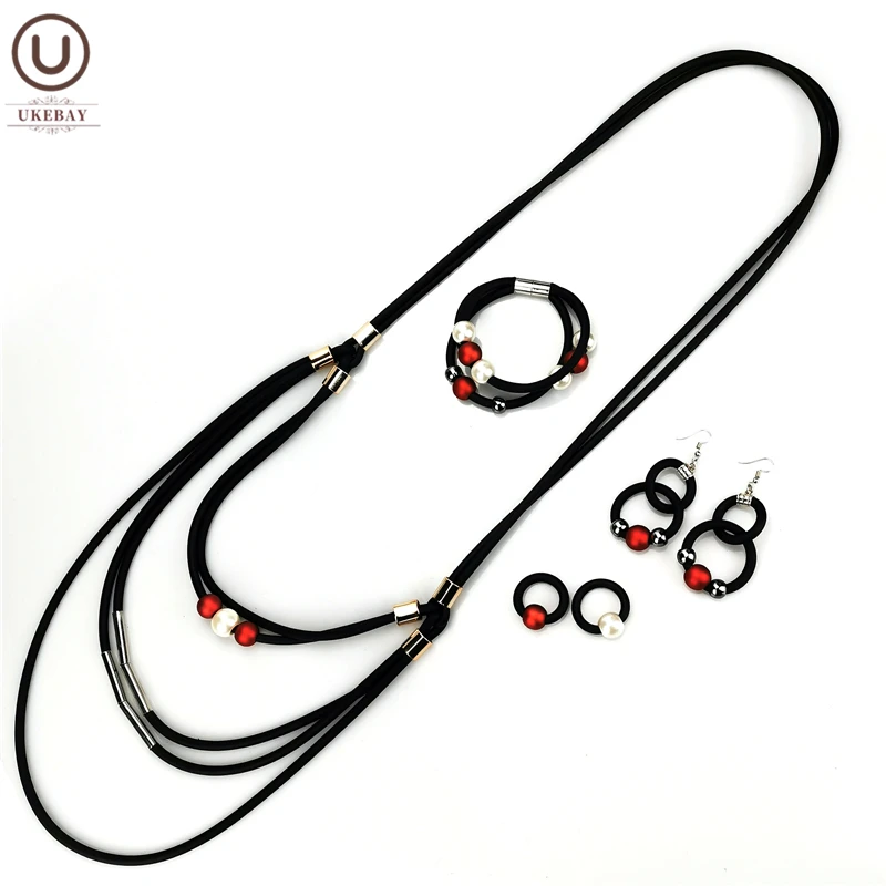 

UKEBAY New Long Necklaces Women Jewelry Set Designer Handmade Luxury Jewelry Pearl Accessories Set Goth Bracelet Ring Earrings