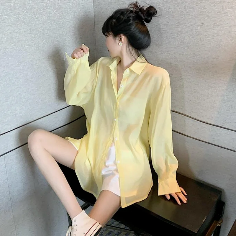 Shirt Women Solid Summer Hot Sheer Bandage Sun-proof Chic BF Style Sexy Ladies Tops Popular Leisure Daily Outwear Ins Harajuku