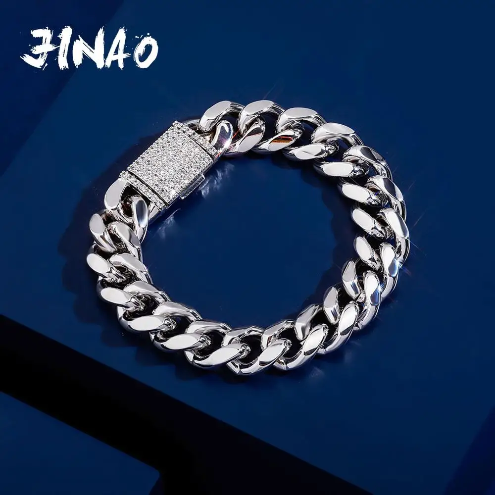 JINAO 10mm High Quality Cuban Chain Iced Out Cubic Zirconia Stones Bracelet Hip Hop Men and Women Jewelry For LoversGift