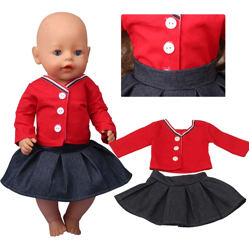 18 Inch Doll Costume Red Coat+Skirt Cartoon Two-piece Suit Reborn Dolls Dress American Girl Doll Clothes Reborn Baby Girl Gifts