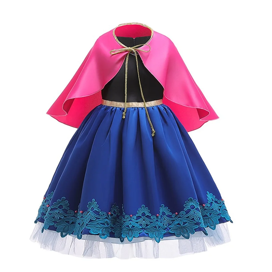 Children Princess Costume Snow Anna Queen Party Dress Up Christmas Carnival Vestidoes Girl Birthday Elegant Cosplay Clothing Wig