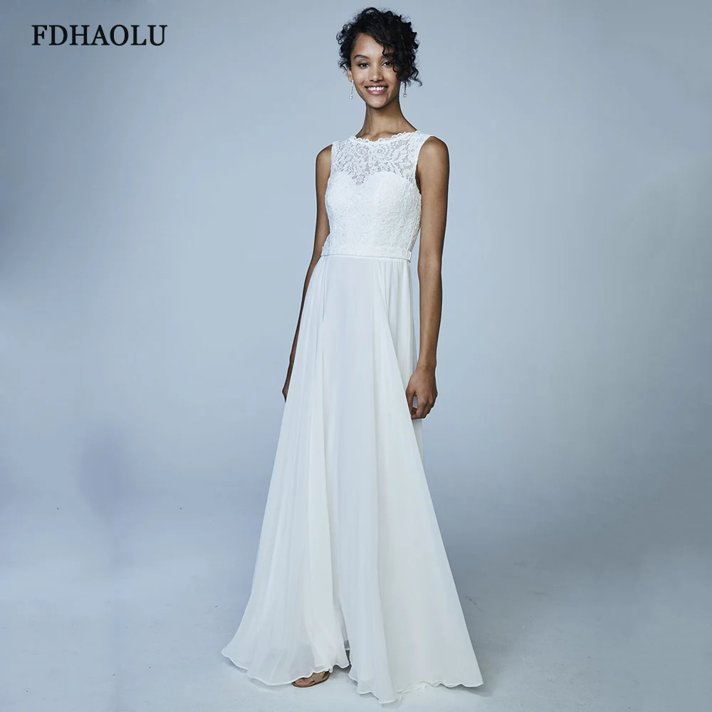 FDHAOLU FU53 New Lace O-Neck Lace Boho Wedding Dresses Beach Bridal Gown Bohemian Wedding Gowns robe de mariage