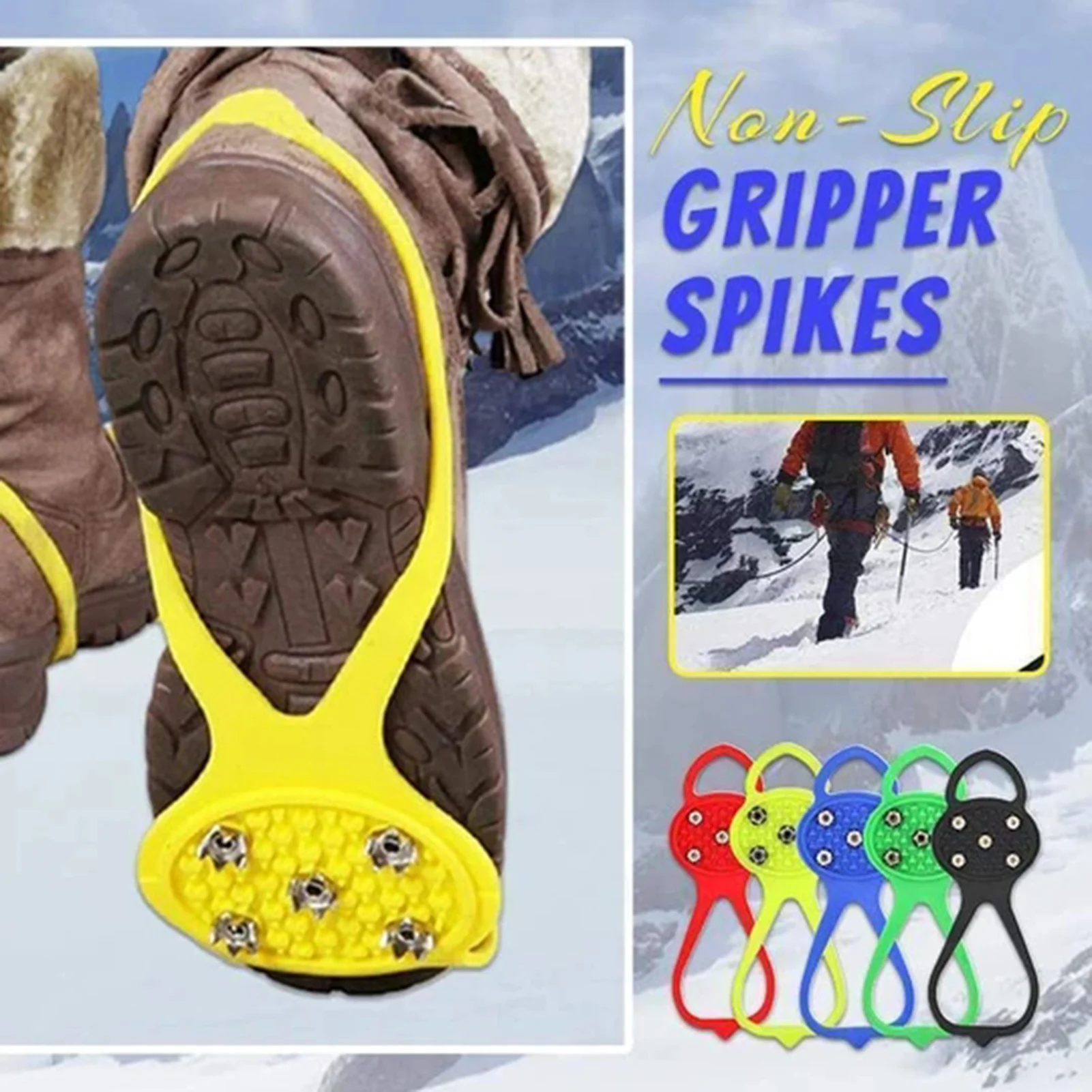 Universal Non-Slip Gripper Spikes Ice Gripper 5 Teeth Studs Anti-Slip Over Shoe Durable Cleats Elasticity Outdoor Snow Walking