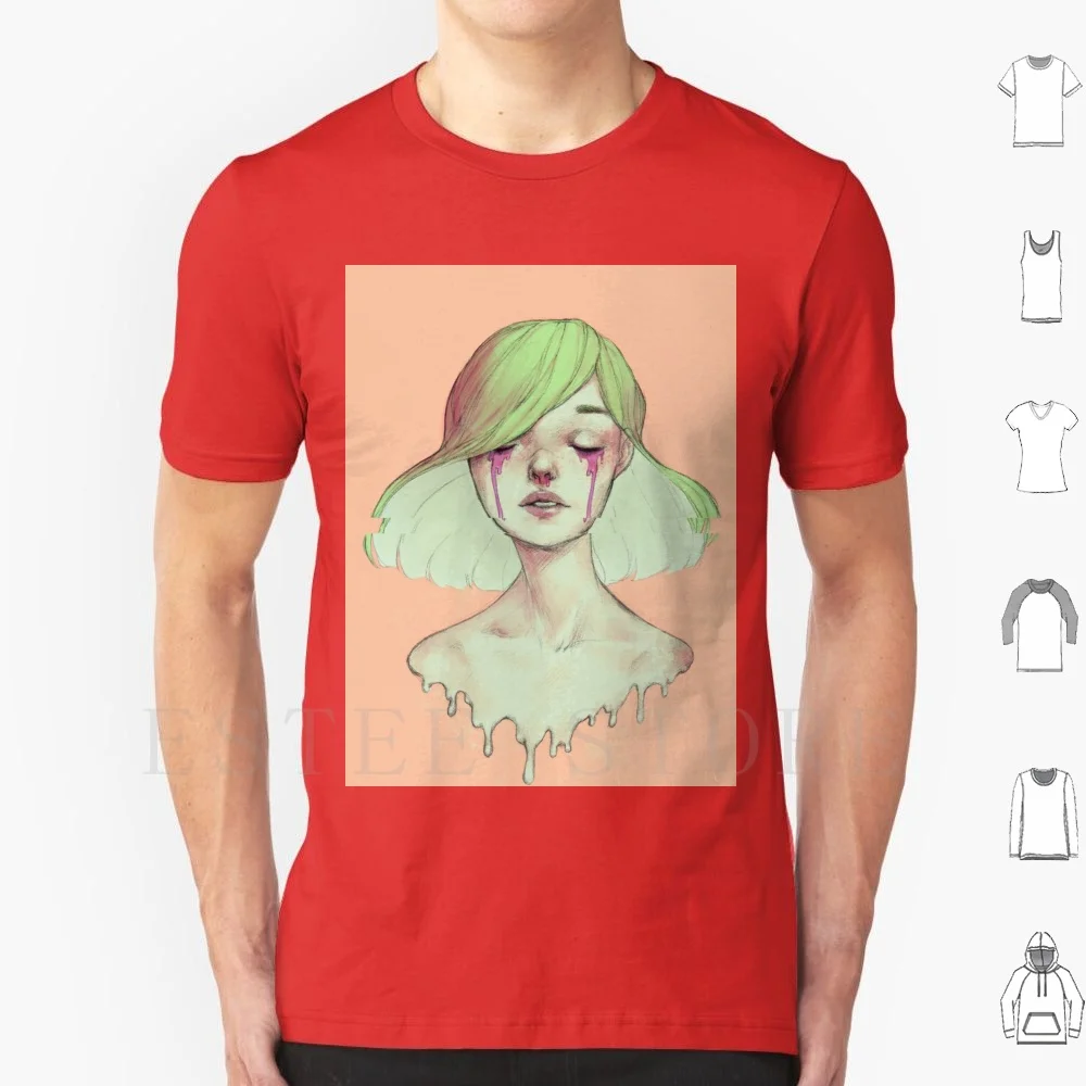 Leaking Out T Shirt Cotton Men DIY Print Portrait Green Pink Bright Vibrant Vibrant Colors Melt Melting Drip Dripping Drip Snot